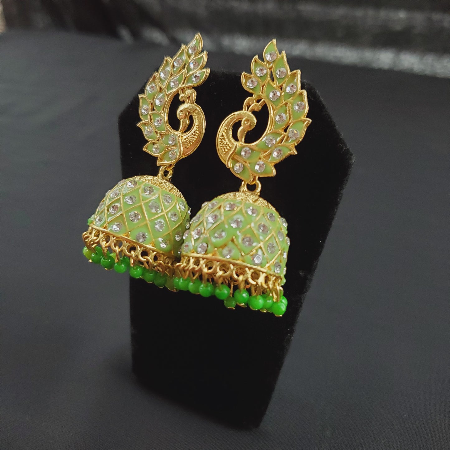 Lime Green Peakcock Jumka Earrings