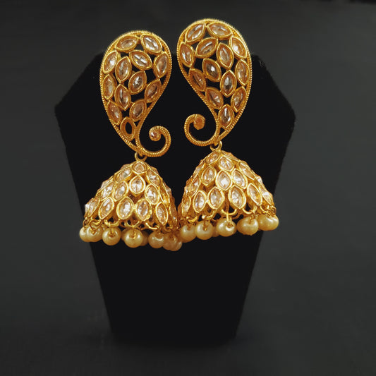 Paisley Design Gold with Pearls Jumka Earrings