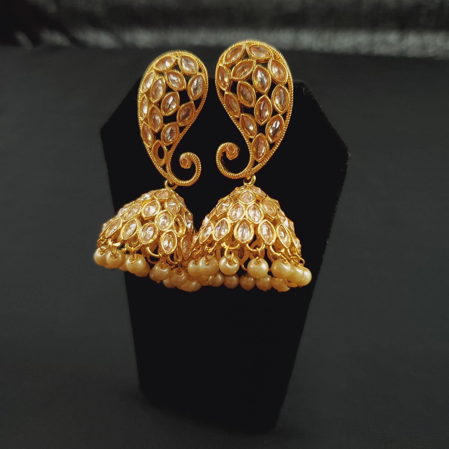 Paisley Design Gold with Pearls Jumka Earrings