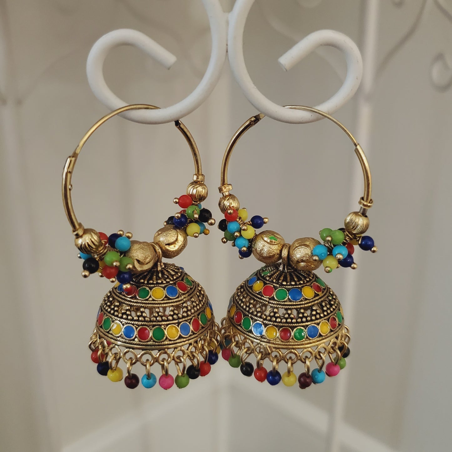 Multi Color Gold Metal Jumka Earrings