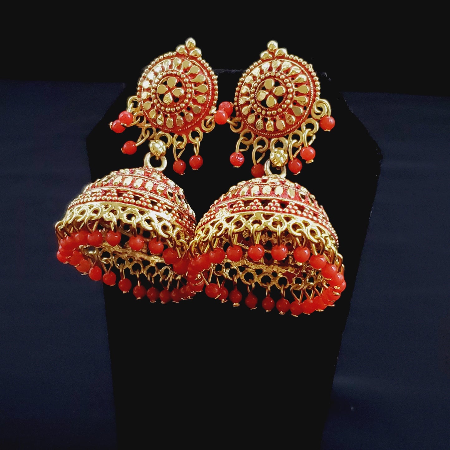 Red Gold Metal Jumka Earrings
