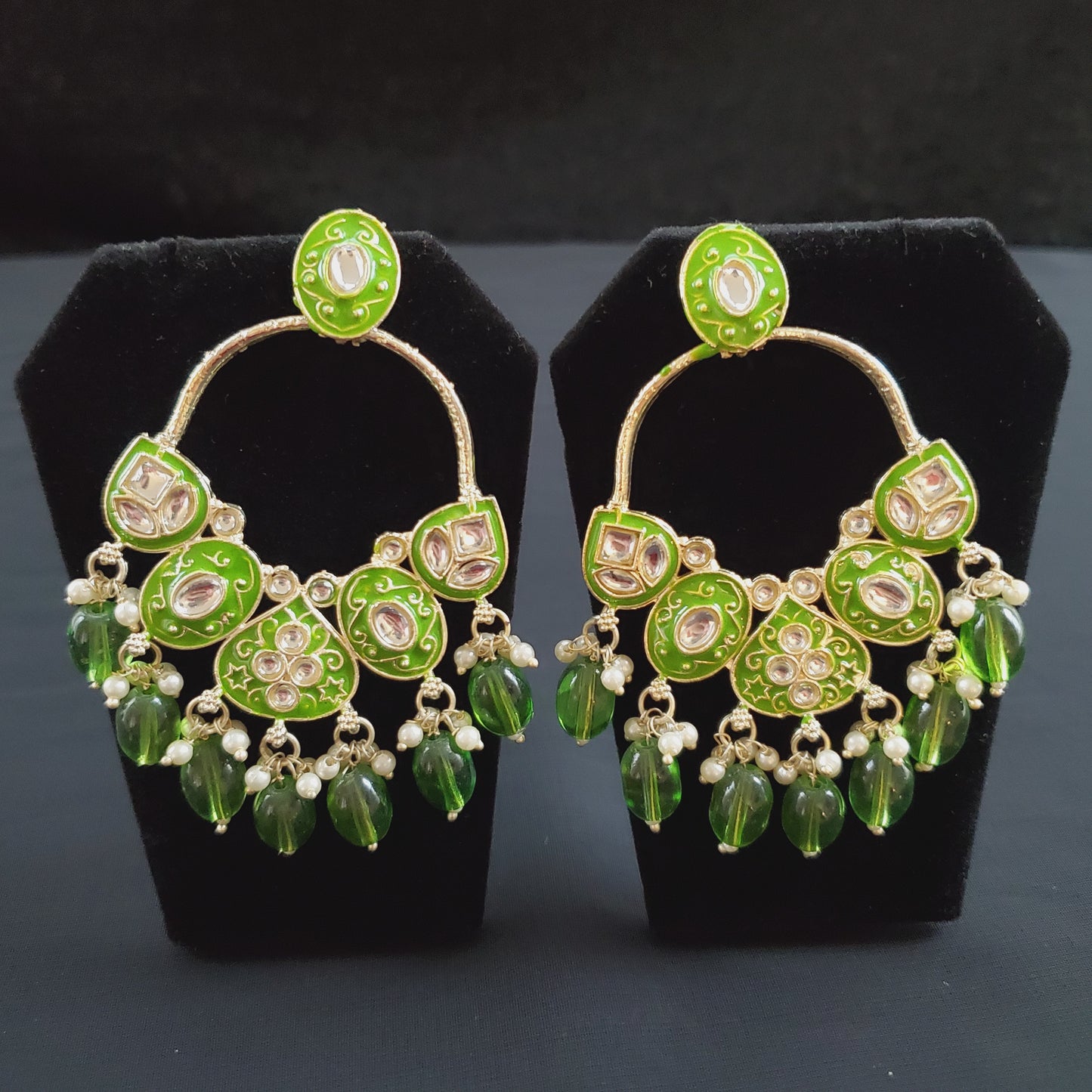 Lime Green Beaded Pearl Fashion Earrings