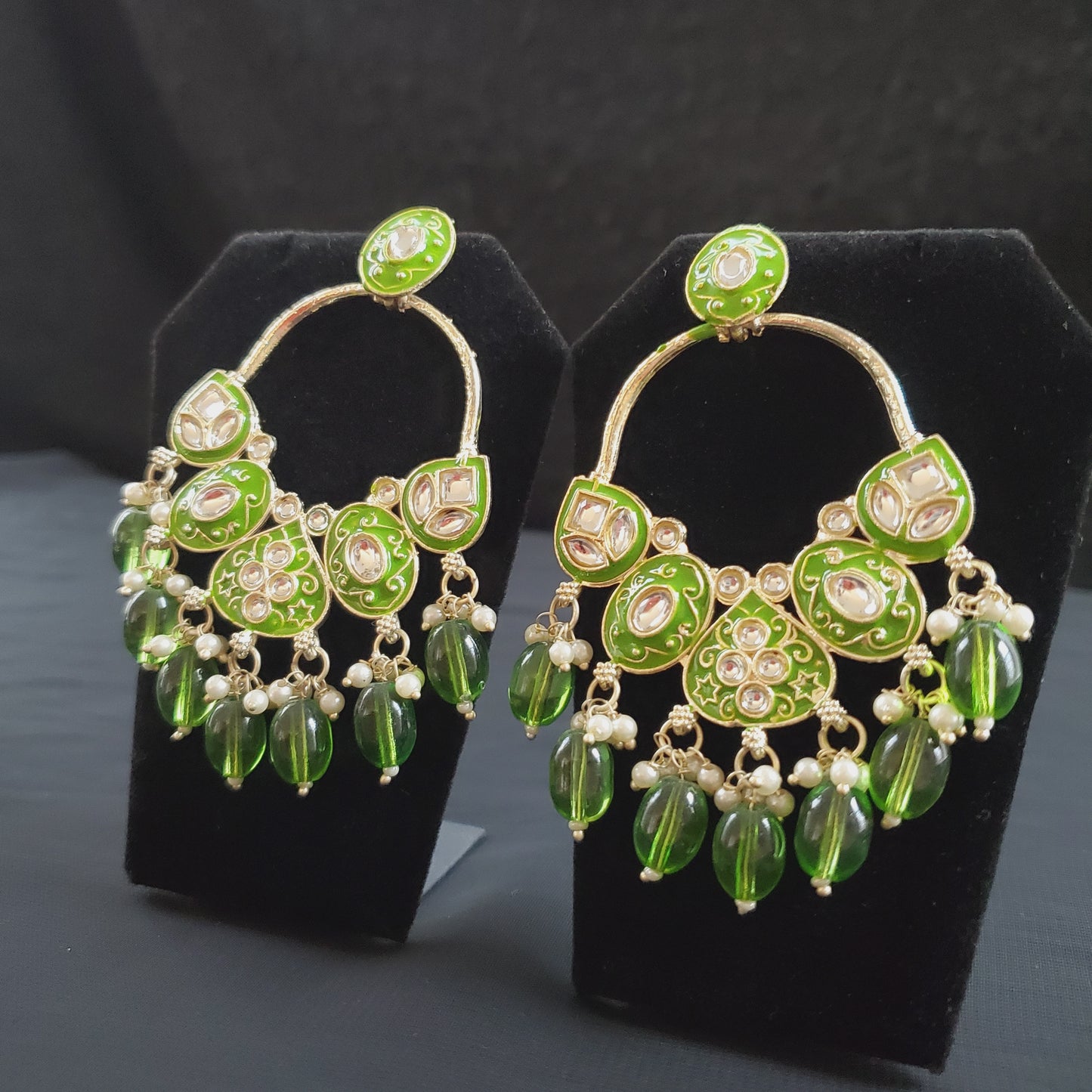 Lime Green Beaded Pearl Fashion Earrings
