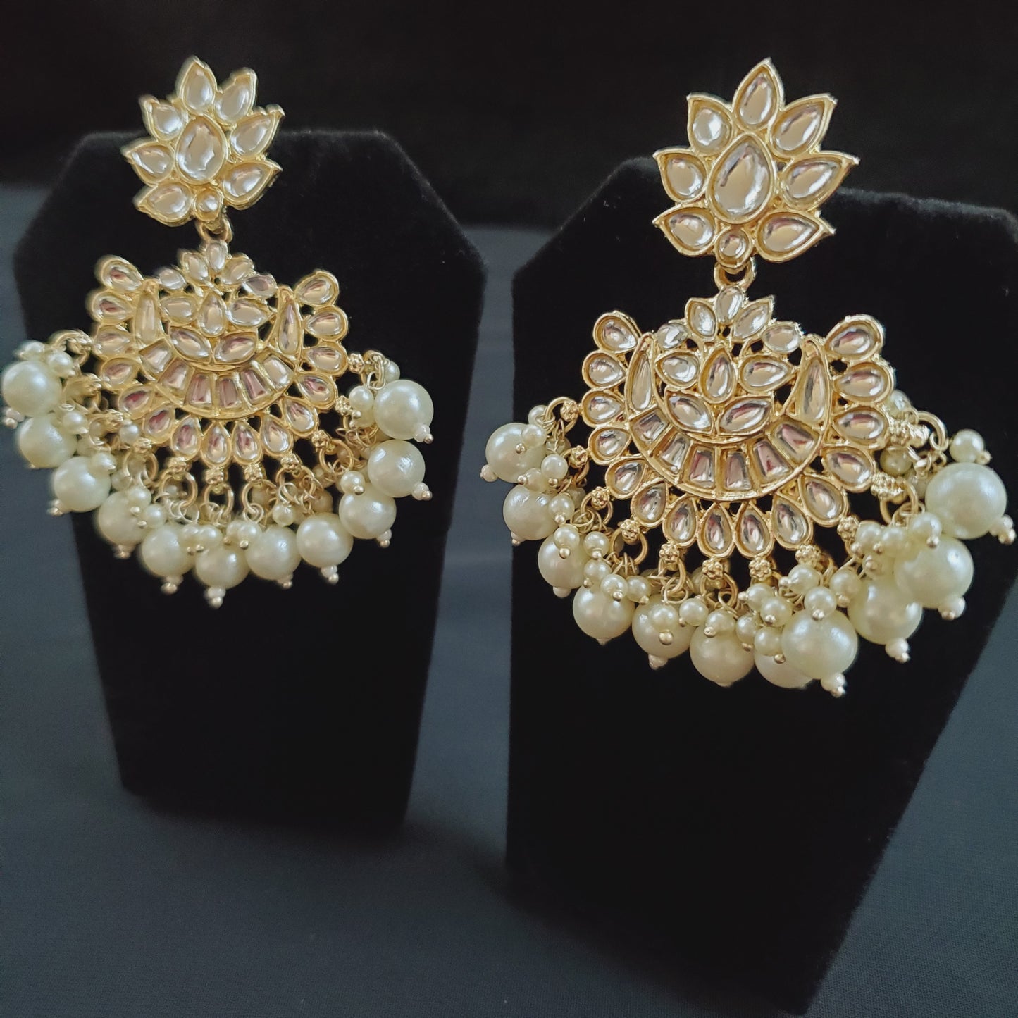 White Kundan Chandbali Earrings with Pearls