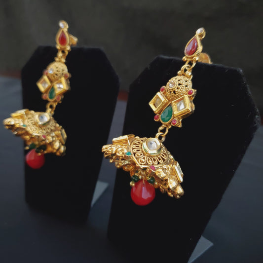 Royal Multi Color Kundan Jumka Earrings