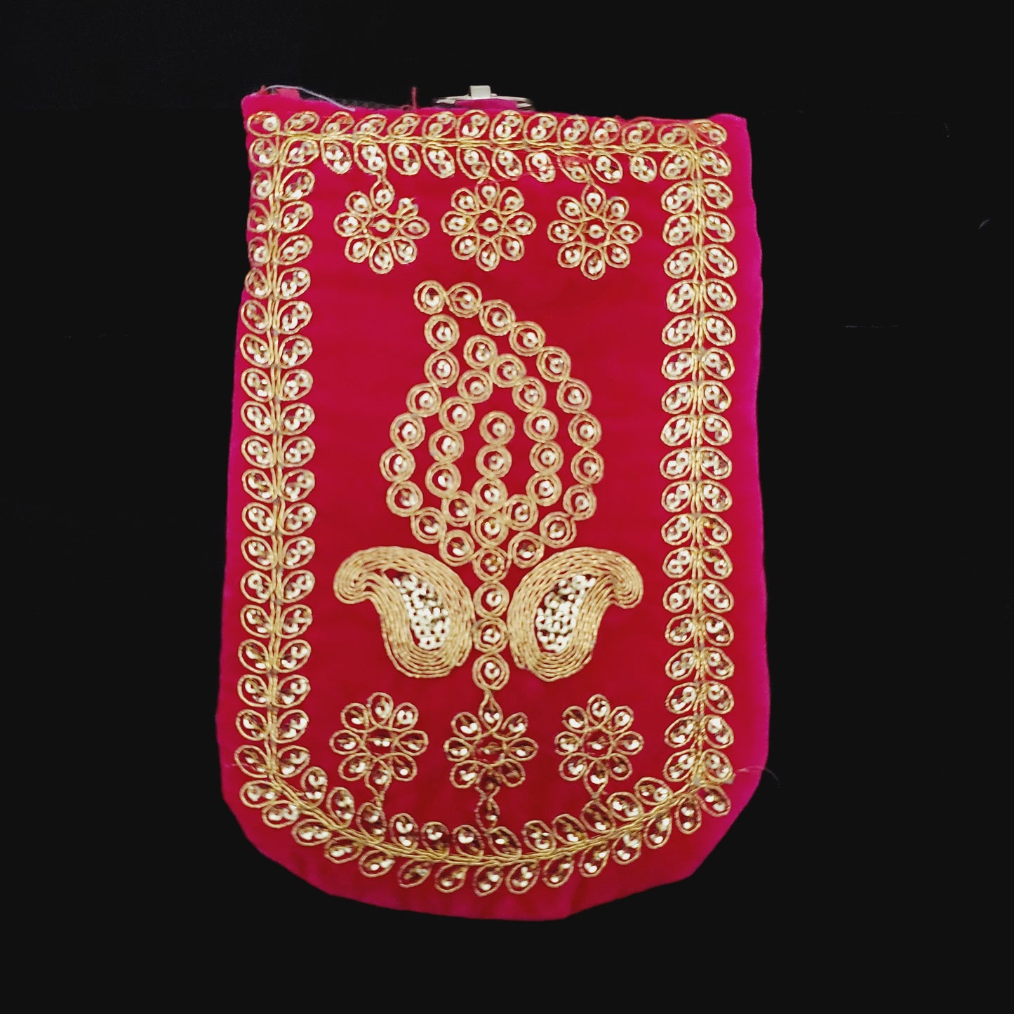 Pink and Gold Velvet Embroidered Clip on Evening Bag