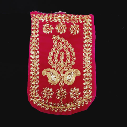 Pink and Gold Velvet Embroidered Clip on Evening Bag