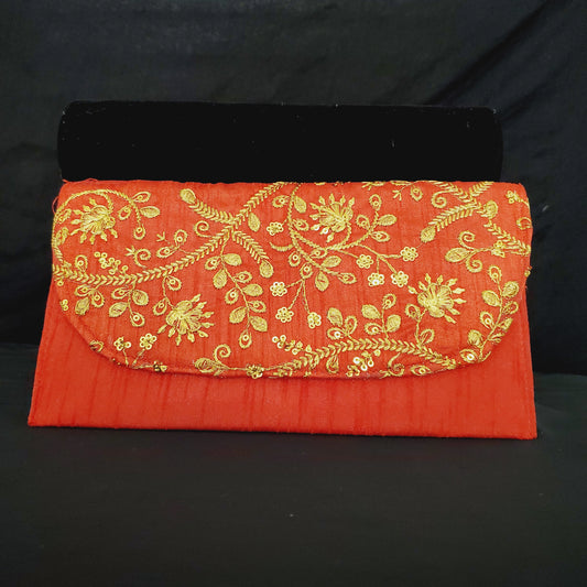 Red and Gold Embroidered Clip on Evening Bag
