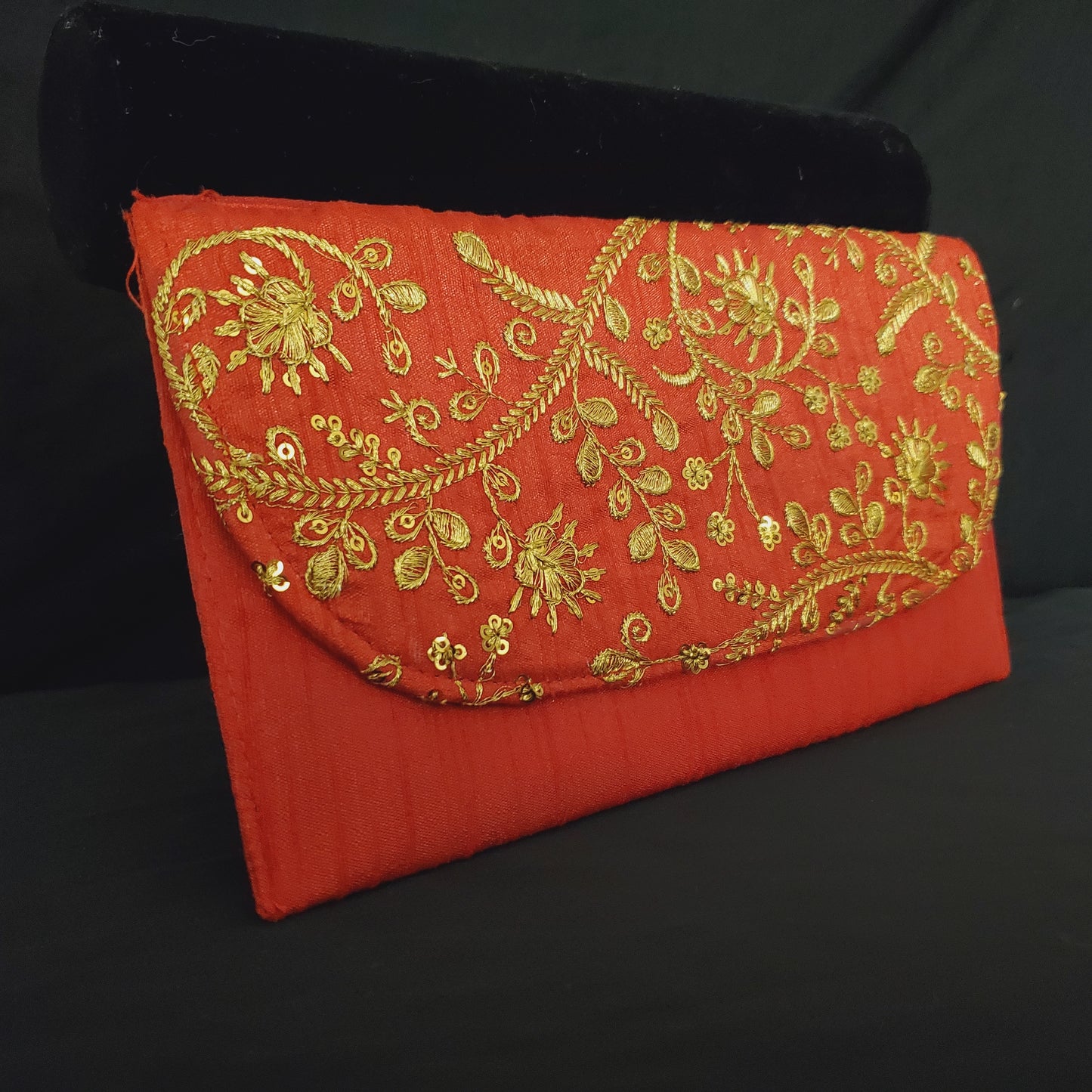 Red and Gold Embroidered Clip on Evening Bag