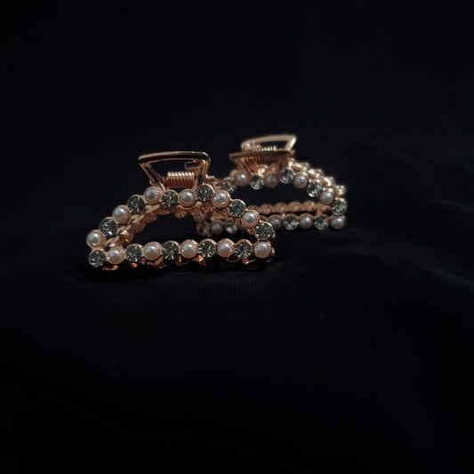 Rose Gold Pearl and Crystal Hair Claw Clip (Set of 2)