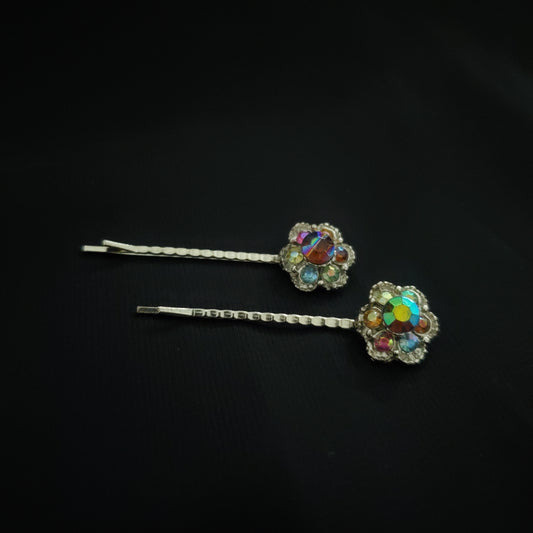 Multicolor Stone Flower Hair Pins (Set of 2)