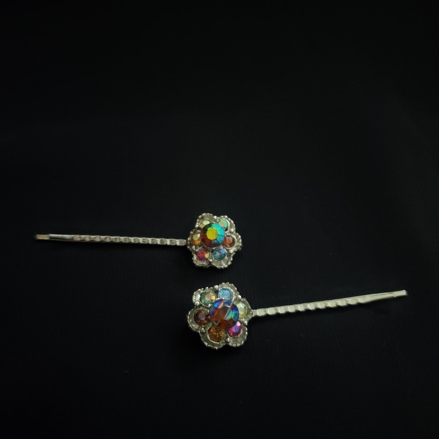 Multicolor Stone Flower Hair Pins (Set of 2)